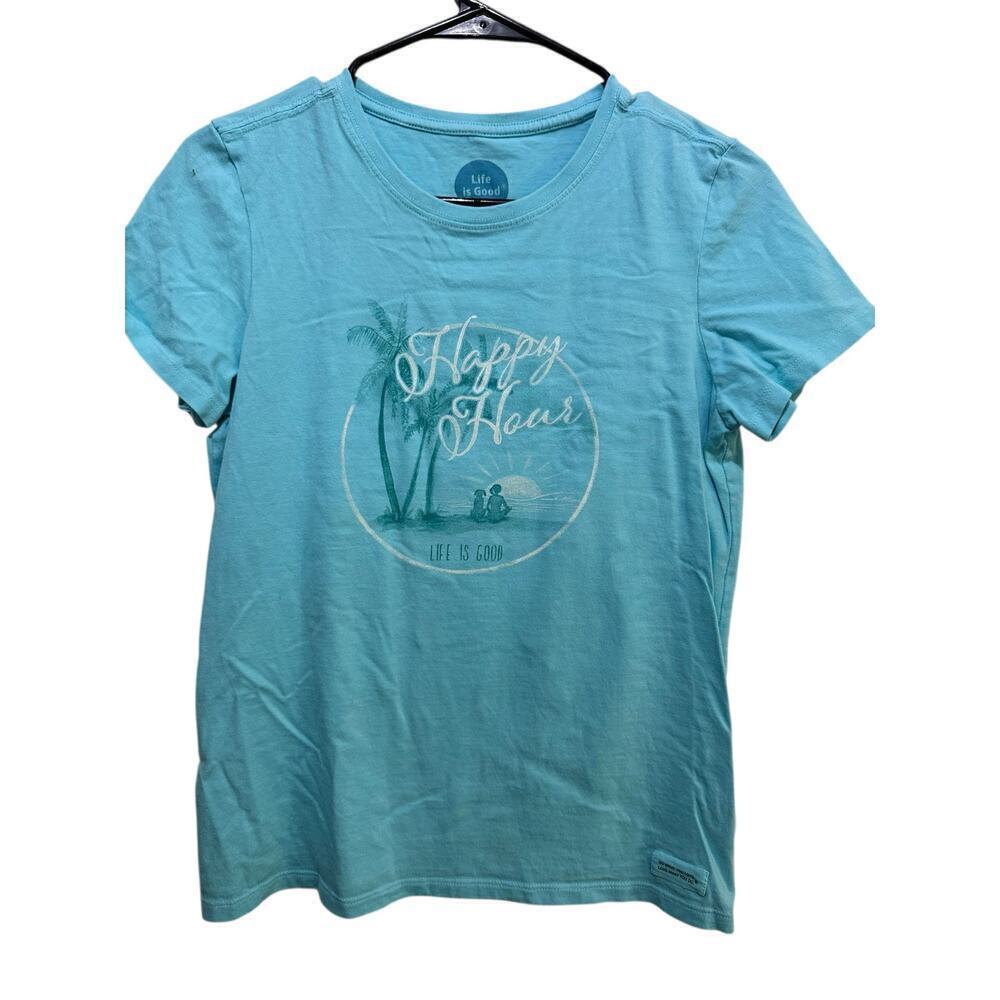 Life Is Good Women's Blue Beach Scene Crusher Classic T-Shirt Size Small